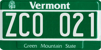 VT license plate ZCO021