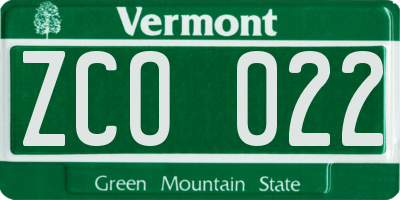VT license plate ZCO022