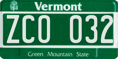 VT license plate ZCO032