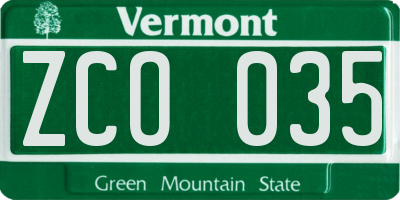 VT license plate ZCO035
