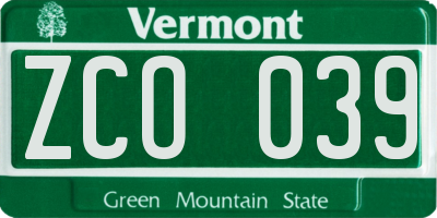 VT license plate ZCO039