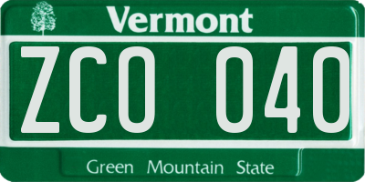 VT license plate ZCO040