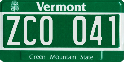 VT license plate ZCO041