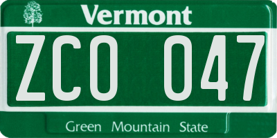 VT license plate ZCO047