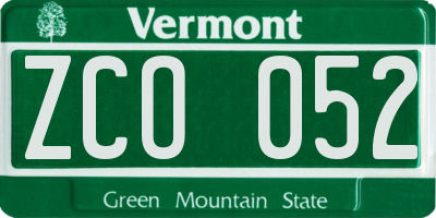 VT license plate ZCO052