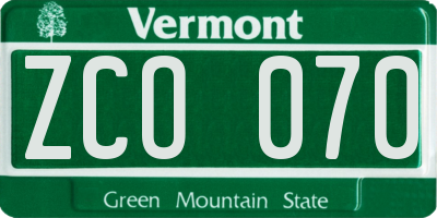 VT license plate ZCO070
