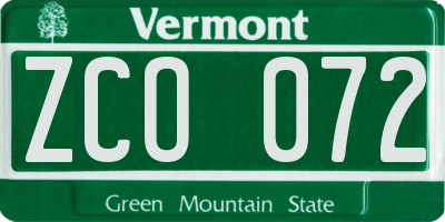 VT license plate ZCO072