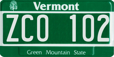 VT license plate ZCO102