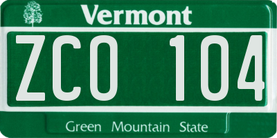 VT license plate ZCO104