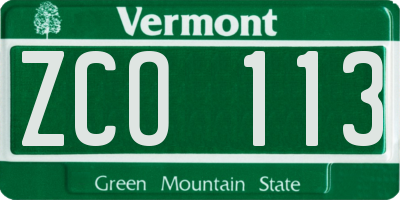 VT license plate ZCO113