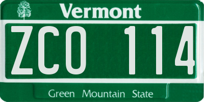 VT license plate ZCO114