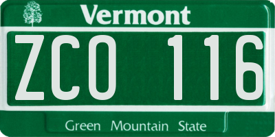 VT license plate ZCO116