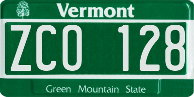 VT license plate ZCO128