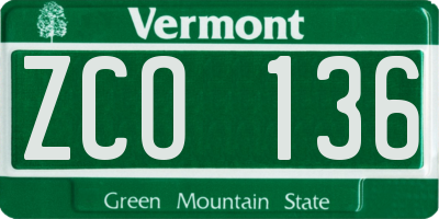 VT license plate ZCO136