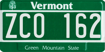 VT license plate ZCO162