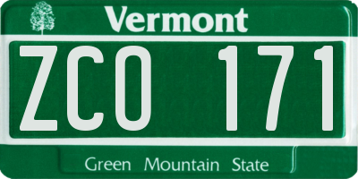 VT license plate ZCO171