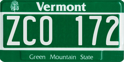 VT license plate ZCO172