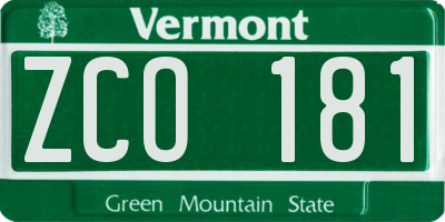 VT license plate ZCO181