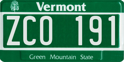 VT license plate ZCO191