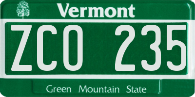 VT license plate ZCO235