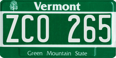 VT license plate ZCO265