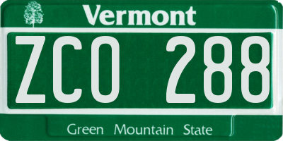 VT license plate ZCO288