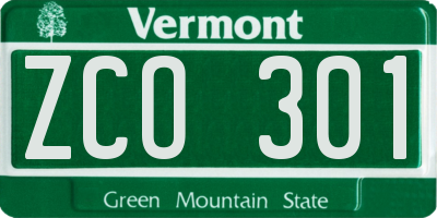 VT license plate ZCO301
