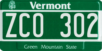 VT license plate ZCO302
