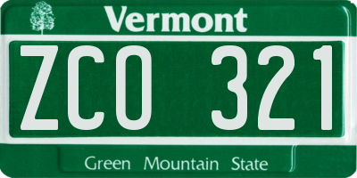 VT license plate ZCO321