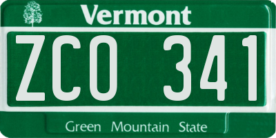 VT license plate ZCO341
