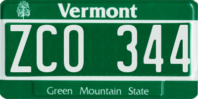 VT license plate ZCO344
