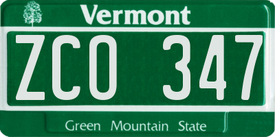 VT license plate ZCO347