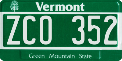 VT license plate ZCO352