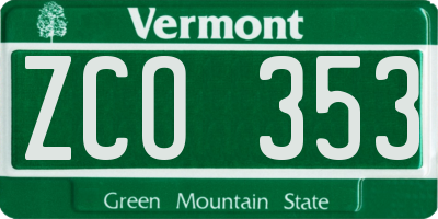 VT license plate ZCO353