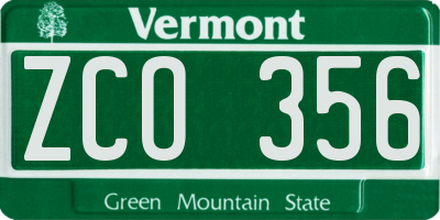 VT license plate ZCO356
