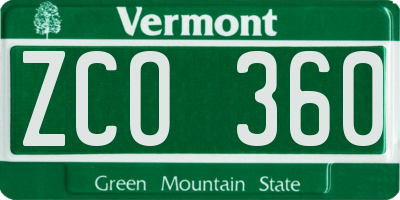 VT license plate ZCO360