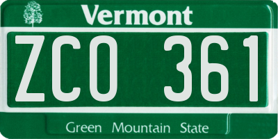 VT license plate ZCO361