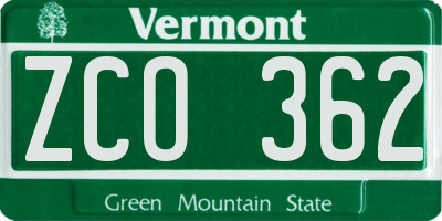 VT license plate ZCO362