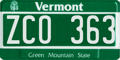 VT license plate ZCO363