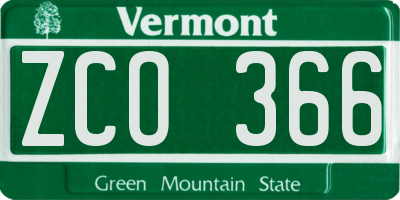 VT license plate ZCO366