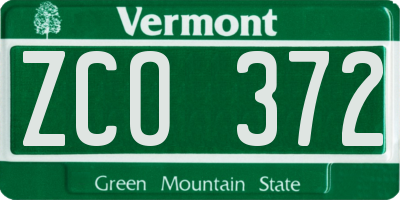 VT license plate ZCO372