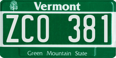 VT license plate ZCO381