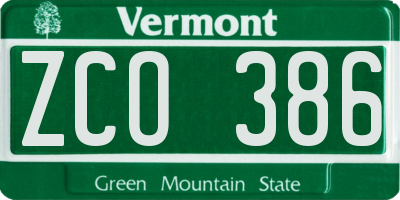 VT license plate ZCO386