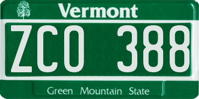 VT license plate ZCO388