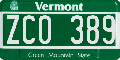 VT license plate ZCO389