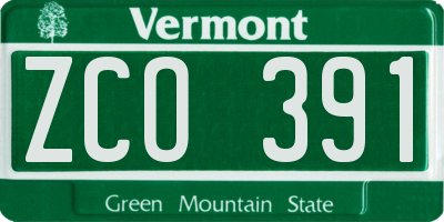 VT license plate ZCO391