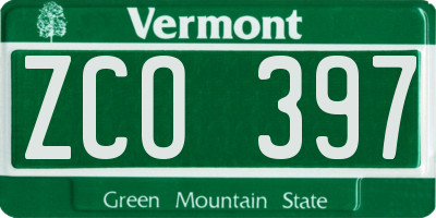 VT license plate ZCO397