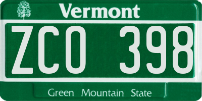 VT license plate ZCO398