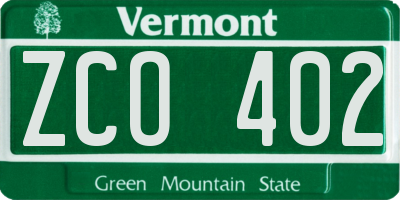 VT license plate ZCO402