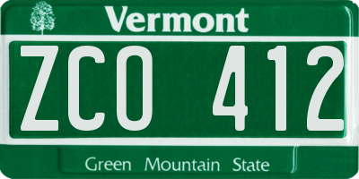VT license plate ZCO412